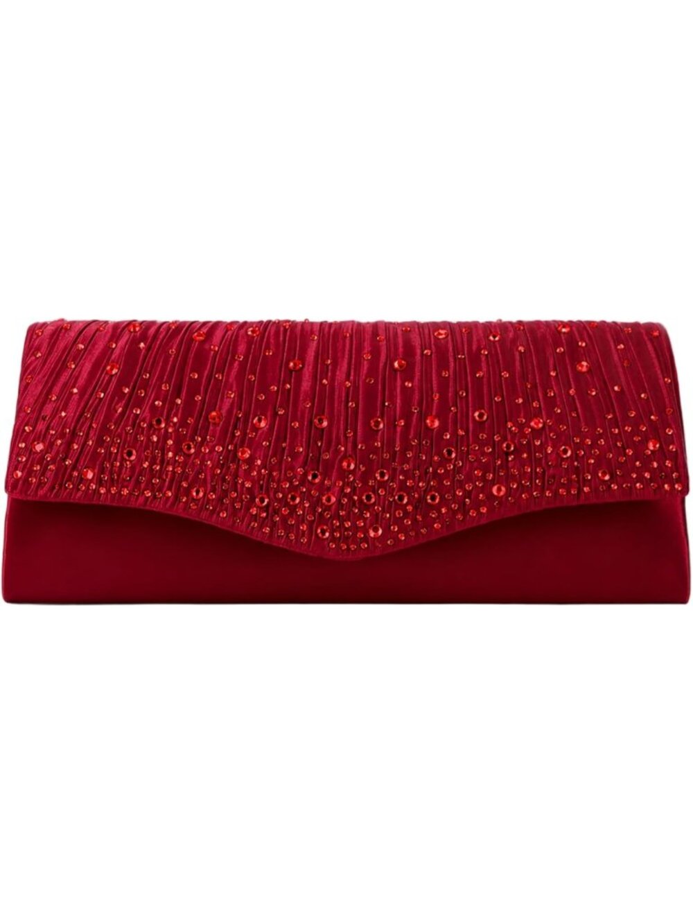 👜 Women's Red Dent-Proof Pleated Rhinestone Formal Evening Bag with Chain
